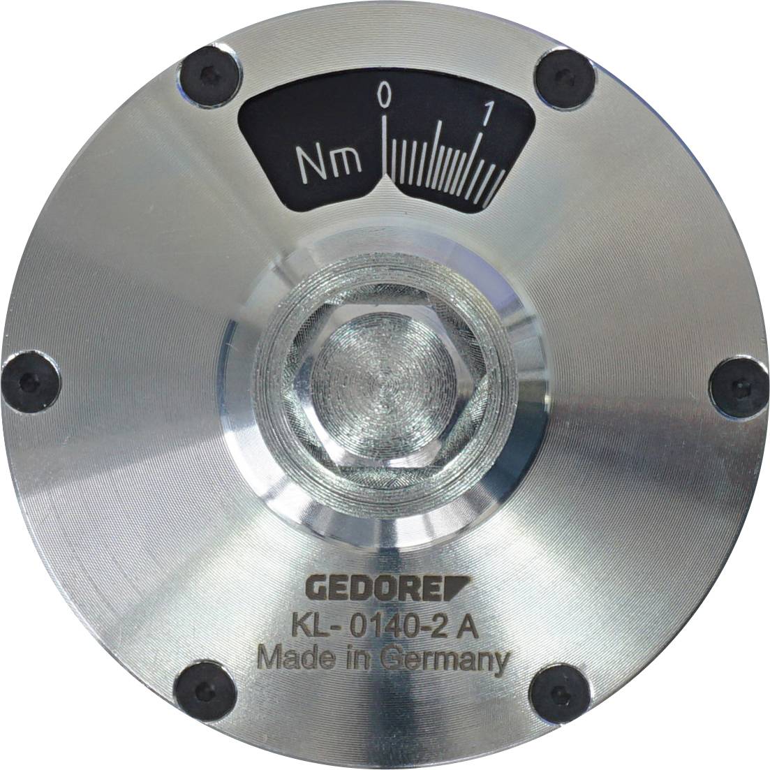Ein runder Metall-Drehmomentadapter mit einer Skala, auf der 