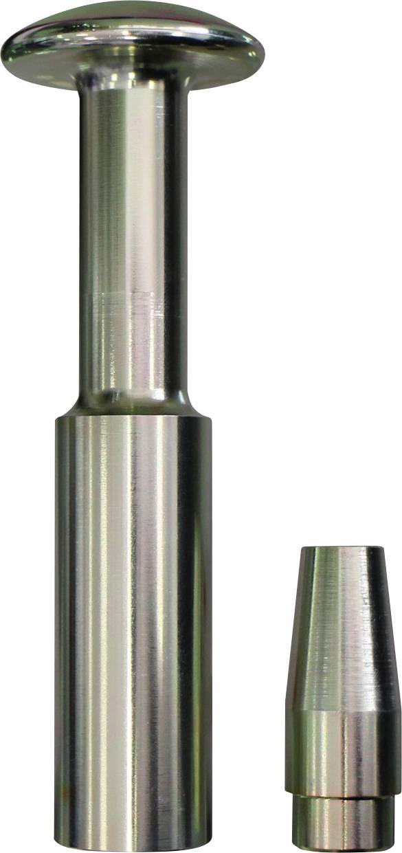 Ein poliertes Metallwerkzeug mit einem langen zylindrischen Schaft und einer abnehmbaren konischen Spitze, wahrscheinlich für industrielle oder mechanische Zwecke verwendet.