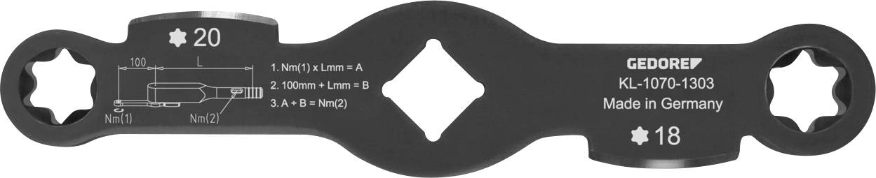 Ein schwarzer Doppelzweck-Schraubenschlüssel mit der Bezeichnung „GEDORE