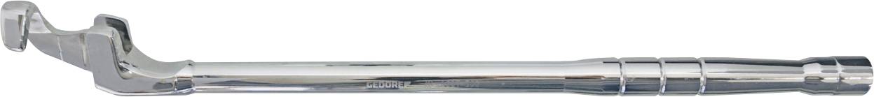 Ein glänzendes Metallreifendruckmanometer mit Schiebelehre, das zum Messen des Luftdrucks in Fahrzeugreifen verwendet wird.