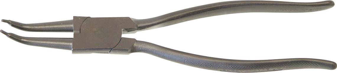 Ein Paar schwarze Sprengringe mit gekrümmten Spitzen zum Einbauen oder Entfernen von Sicherungsringen in mechanischen Baugruppen.