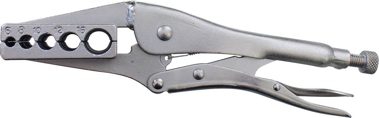 Ein schwarz-silberner Metallschlüssel, der zum Verschließen oder Öffnen von Motorradhelmen verwendet wird.