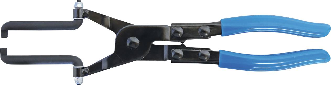 Paneltrennerzange mit blauen Griffen, verwendet zum Greifen und Entfernen von Autoteilen.
