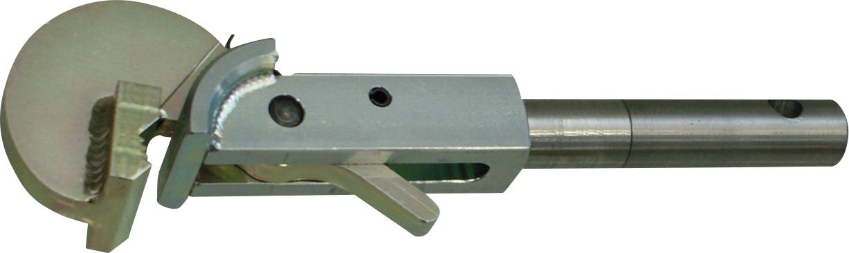 Der Kopf des Werkzeugs zeigt mehrere Komponenten, einschließlich eines zylindrischen Griffs und einer Klinge, die wahrscheinlich zum Schneiden oder Bohren verwendet wird.