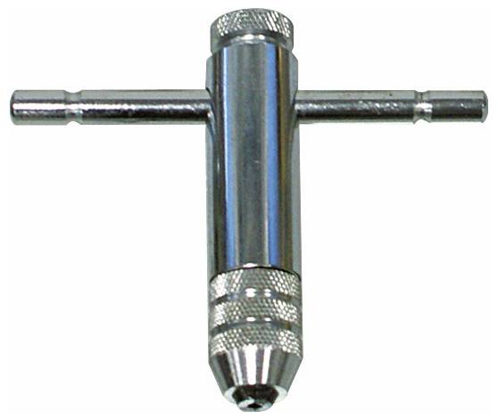 Ein Metallwerkzeug mit T-Griff zum Einstellen oder Anziehen, das einen zylindrischen Körper mit geriffelten Griffflächen und zwei Querstangen zur Kraftübertragung aufweist.