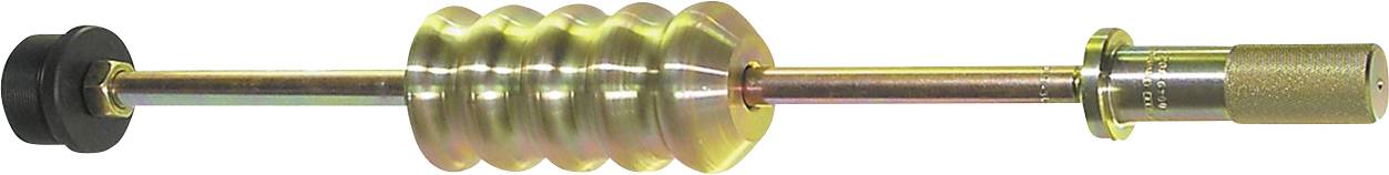 Ein Metallautomotive-Werkzeug mit einem gerippten zylindrischen Gewicht auf einer Stange, das zur Karosseriereparatur zum Herausziehen von Beulen aus Fahrzeugen verwendet wird.