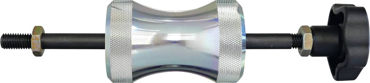 Ein schwarzer Transportkoffer mit einem Abzieher-Werkzeugsatz mit verschiedenen Metallkomponenten, sicher in Schaumstoffpolsterung angeordnet, entworfen zum Entfernen von Zahnrädern oder Lagern.