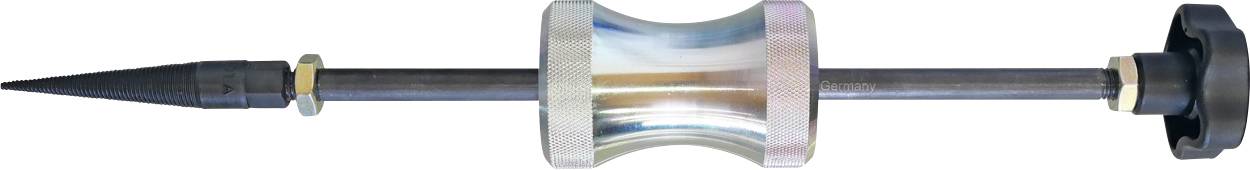 Ein Metallschlag-Abzieher mit spitzer Spitze und strukturiertem Griff, der zum Entfernen von fest sitzenden Teilen mit Schlagkraft verwendet wird.