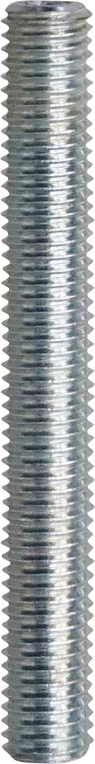 Eine Nahaufnahme einer silbernen Metallgewindestange, die vertikal steht und ihre detaillierte Spiralgewindeform zeigt.