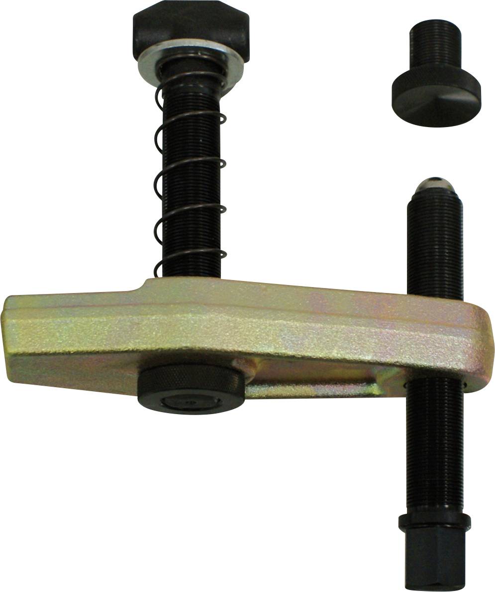 Ein mechanisches Werkzeug mit T-förmigem Griff und Gewinde-Komponenten, möglicherweise zum Ausüben von Druck oder zum Festhalten von Objekten.