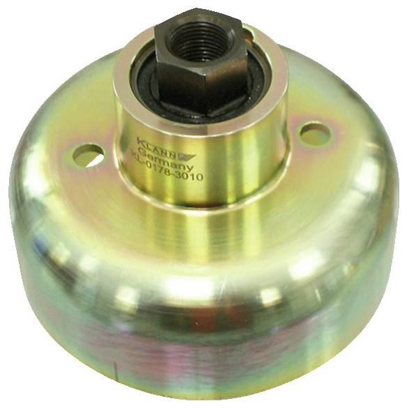 Eine metallische zylindrische Komponente mit einem zentralen Gewindestift oben, gekennzeichnet mit „KLANN Germany KL-0178-3010