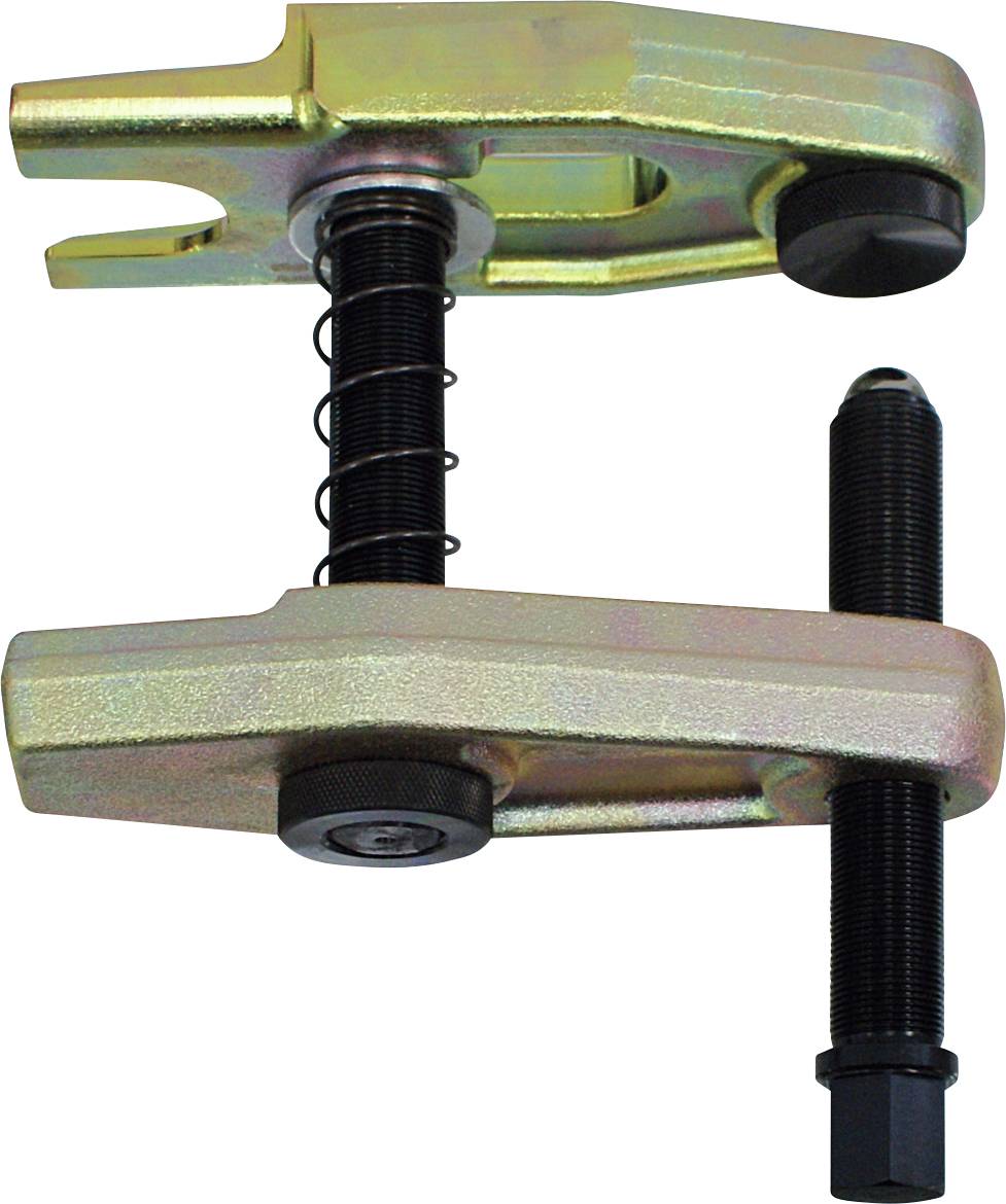 Kugelgelenkabzieher mit Metallgehäuse und verstellbarer schwarzer Schraube, verwendet zum Trennen von Kugelgelenken in Fahrzeugsuspensionssystemen.