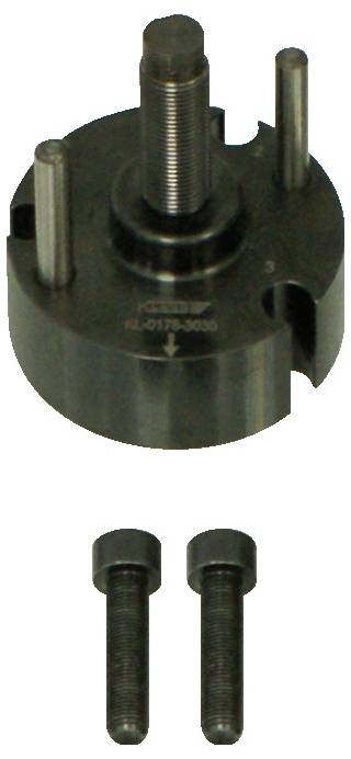 Ein Metall-Autowerkzeug mit zylindrischem Gehäuse und drei vorstehenden Stangen, begleitet von zwei separaten Bolzen darunter.