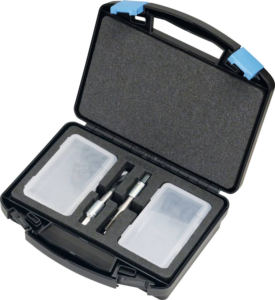 Ein metallisches, gabelförmiges Werkzeug mit einer flachen ovalen Öffnung, das ein rundes Loch in der Nähe des Endes aufweist. Wird in mechanischen oder technischen Kontexten verwendet.