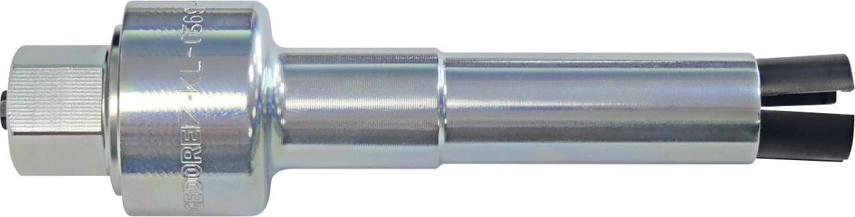 Ein metallisches zylindrisches Werkzeug mit strukturiertem Griff, beschriftet mit 'VLB 30.08.41.01.U', mit zwei schwarzen Zinken am Ende.