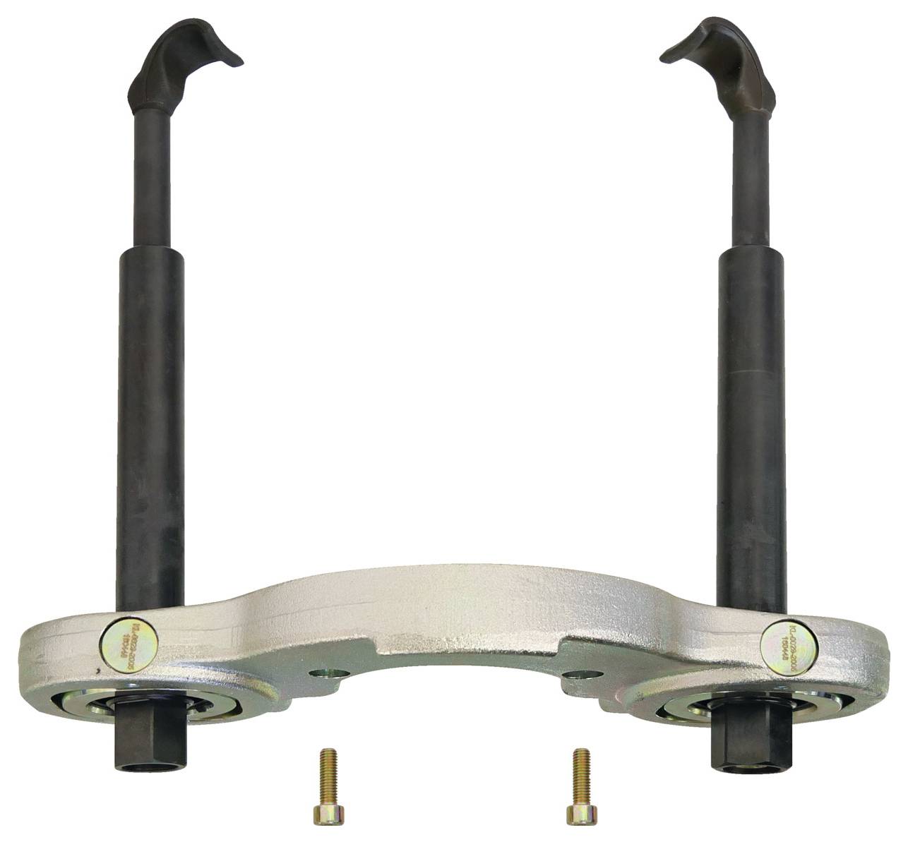 Ein Abziehwerkzeug mit zwei langen Armen und gekrümmten Haken an der Oberseite, das zum Entfernen von fest sitzenden Teilen wie Zahnrädern entwickelt wurde.