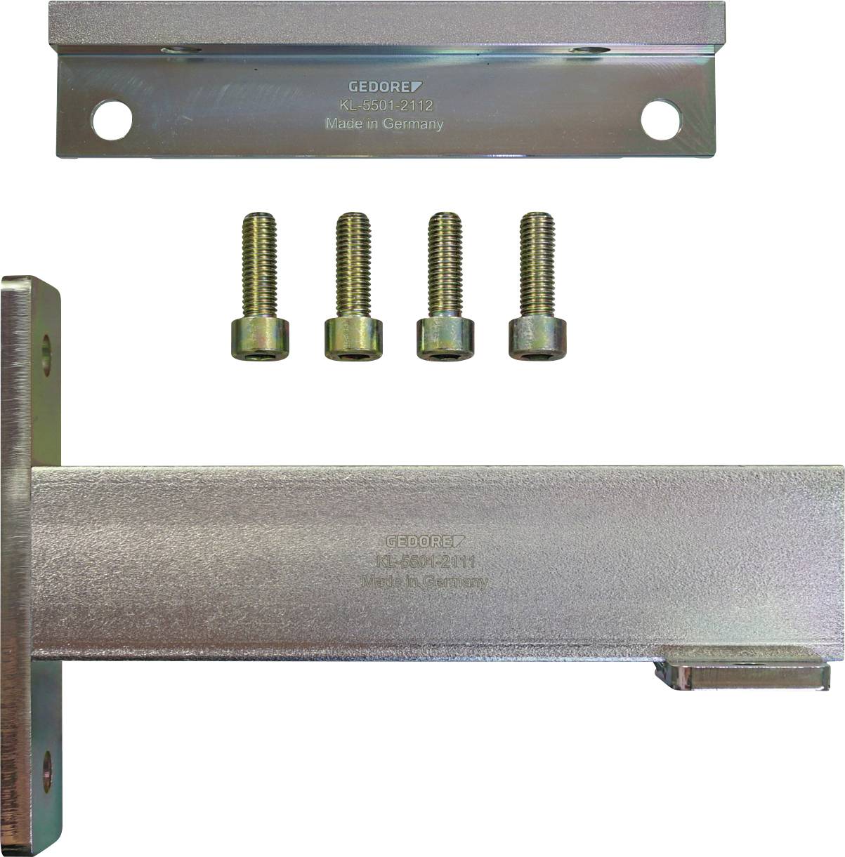 Metallbefestigungswinkel-Set mit zwei Bolzen, mit eingraviertem Text „Made in Germany