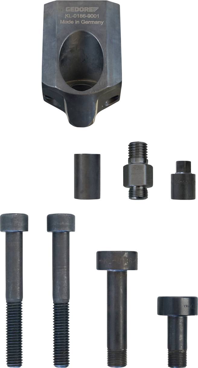 'GEDORE KZ-0184-9001 Made in Germany' Metallwerkzeugsatz mit verschiedenen Gewindeschrauben und Verbindungsstücken darunter angezeigt.