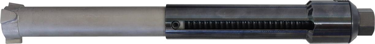 Ein zylindrisches Metallwerkzeug mit gerippten Abschnitten und einer sichtbaren schraubenähnlichen Komponente, die zum Einstellen oder Befestigen von Maschinenteilen verwendet wird.