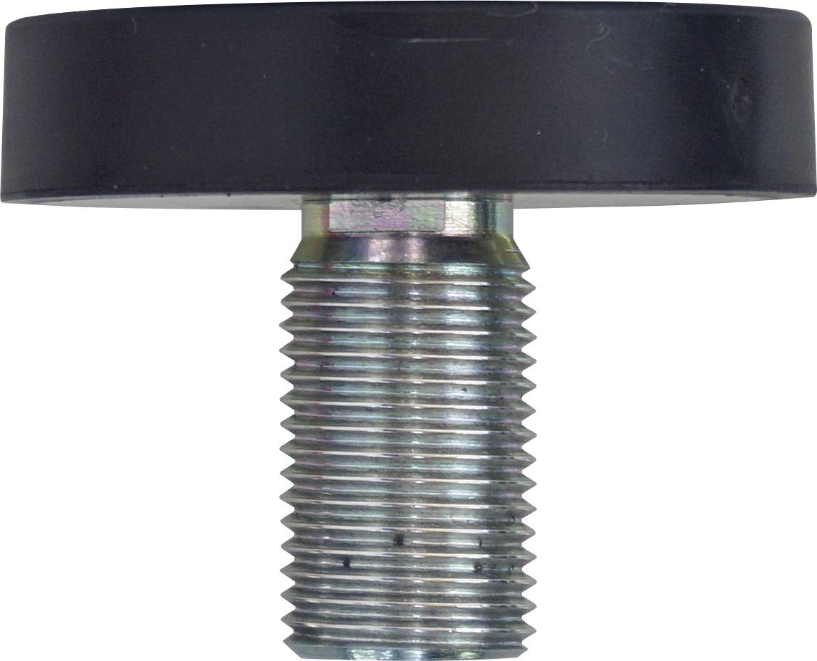 Ein Metallgewinde-Bolzen mit einer breiten, flachen schwarzen Oberseite wird vertikal dargestellt und deutet darauf hin, dass es sich um eine Befestigungskomponente handelt.