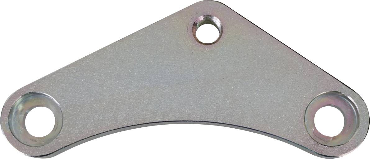 Dreieckige Metallplatte mit drei kreisförmigen Löchern, wahrscheinlich für Befestigungs- oder Strukturstützungszwecke.