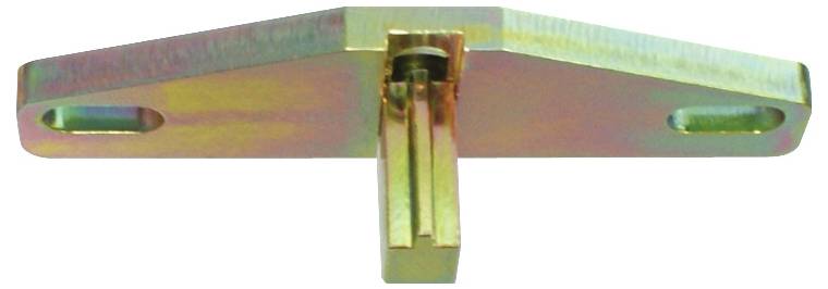 „Eine Metallverriegelung für eine schwer belastbare Schiebetorabtriebmaschine mit Zinken und Befestigungslöchern, von vorne betrachtet.