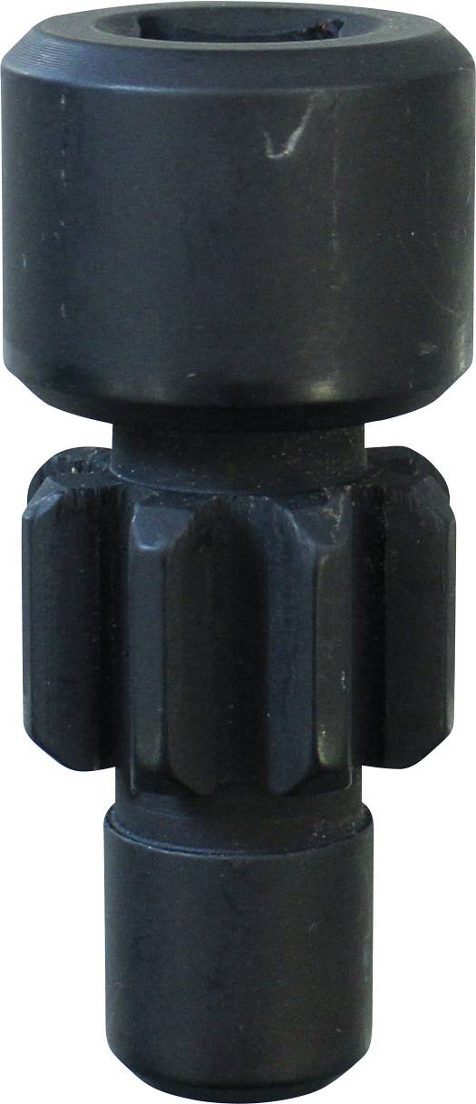 Ein schwarzer Metallsechskant-Drehmomentadapter mit strukturiertem Griff, wird zum Anbringen oder Einstellen von mechanischen Komponenten verwendet.