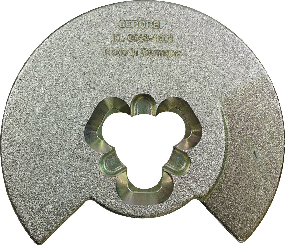 Ein Metallwerkzeugstück mit eingraviertem Text, der „GEDORE KL-0033-1601 Made in Germany