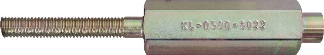 Ein Metallgewindestab mit der eingravierte Text 