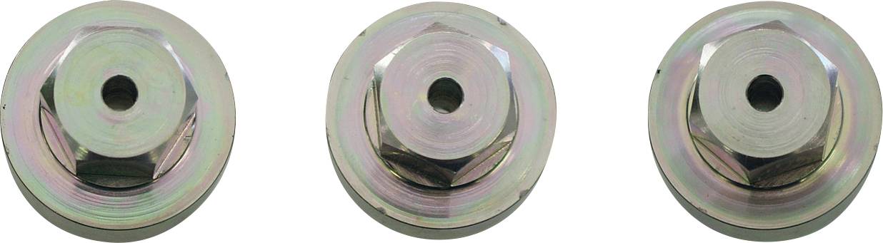 Zwei metallische, zylindrische Werkzeuge mit strukturierten Griffen oben, einem Gewinde in der Mitte und glatten, länglichen Enden; sie stehen aufrecht.