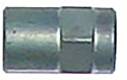 A close-up image of a metallic cylindrical object, possibly a pipe coupling or connector, with a hexagonal middle section.