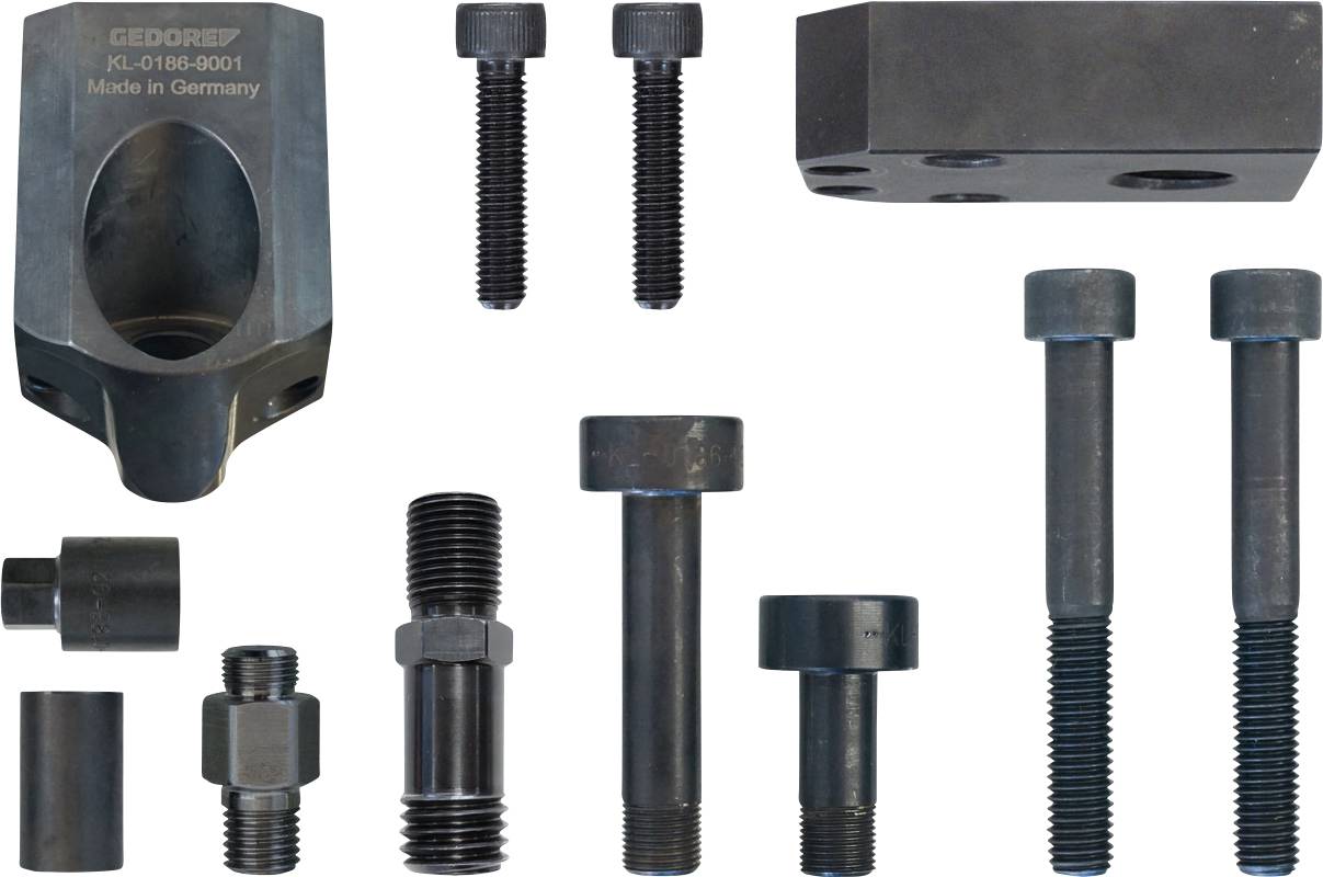 Verschiedene industrielle Metallkomponenten, einschließlich Bolzen, Schrauben und Verbinder, werden vor einem einfachen Hintergrund angezeigt.