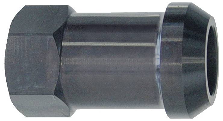 Eine Metall-Sechskantmutternkupplung mit glänzender Oberfläche, die zum Verbinden von zwei Gewindeteilen in mechanischen Baugruppen verwendet wird.