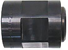 Ein zylindrisches schwarzes Metallteil mit einem rechteckigen Ausschnitt, möglicherweise für die Verwendung in Maschinen oder mechanischen Komponenten.