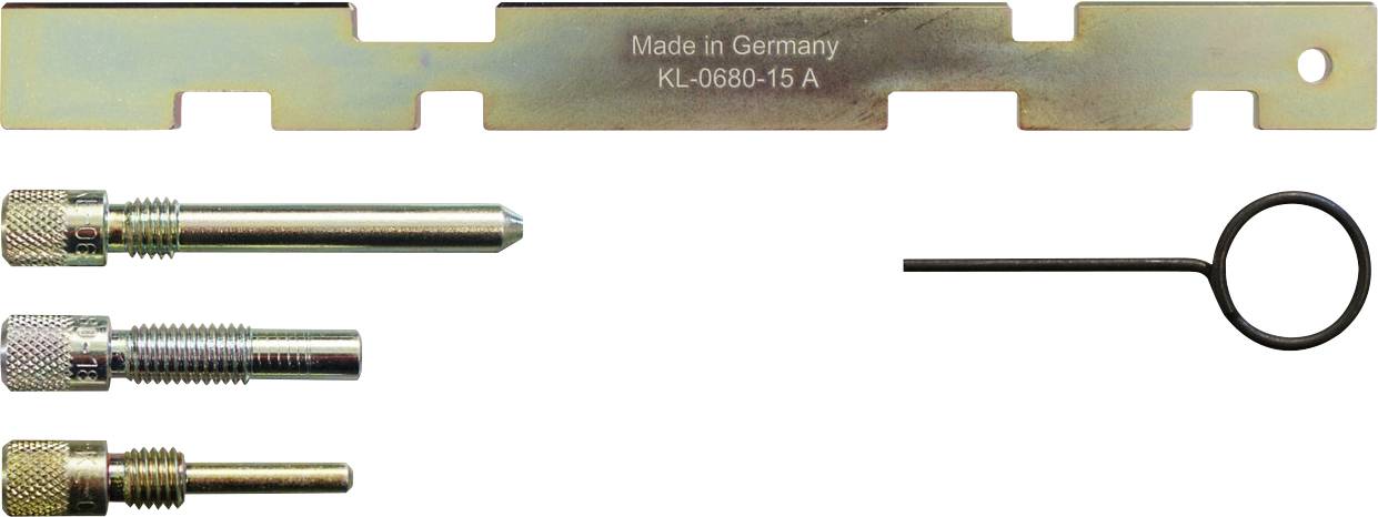 Ein Metallanpassungs-Werkzeugsatz besteht aus einem linealähnlichen Stab mit der Aufschrift „Made in Germany KL-0680-15 A