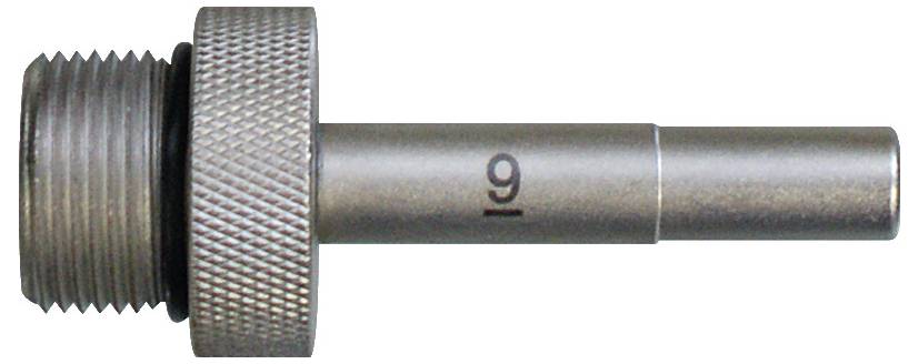 Ein gewindegeometer aus Metall mit gerilltem Griff und der Zahl „9