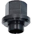 Ein schwarzer sechskantiger Bolzen mit Flanschbasis, aus einer schräglichen Perspektive dargestellt.