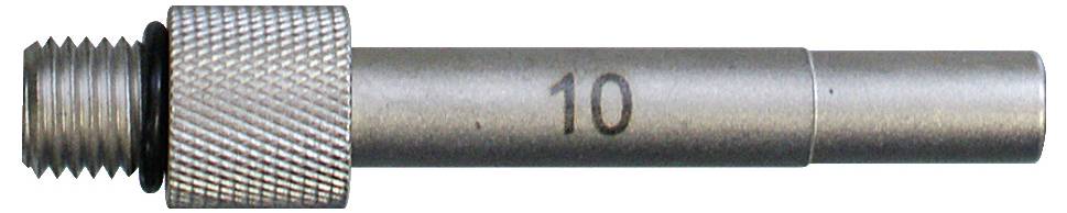 Ein zylindrischer Messstift aus Metall mit der Markierung „10
