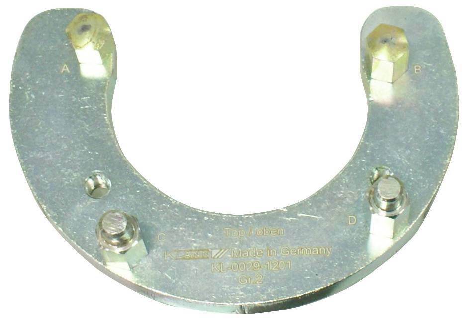 „Metalwerkzeug mit vier gekennzeichneten Positionen: A, B, C und D. Beschriftet: 'Made in Germany, RL40029-1201'. Wird hauptsächlich für Ausrichtungszwecke verwendet.