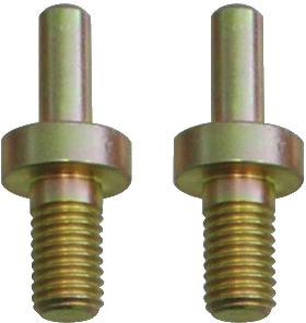 Zwei metallische doppelgängige Gewindestangen mit einem glatten oberen Schaft und einer gerippten Unterseite erscheinen nebeneinander vor einem einfachen Hintergrund.