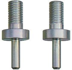 Zwei metallische Gewindestudsen unterschiedlicher Länge, jeder mit einer unterlegscheiben-ähnlichen Basis, nebeneinander vor einem einfachen Hintergrund dargestellt.