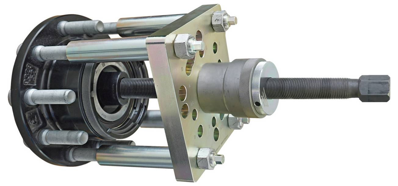 Ein multifunktionales Nabenzieher-Werkzeug mit sechs Stahlstangen und Sechskantschraube, entwickelt zum Entfernen von Radnaben an Fahrzeugen.