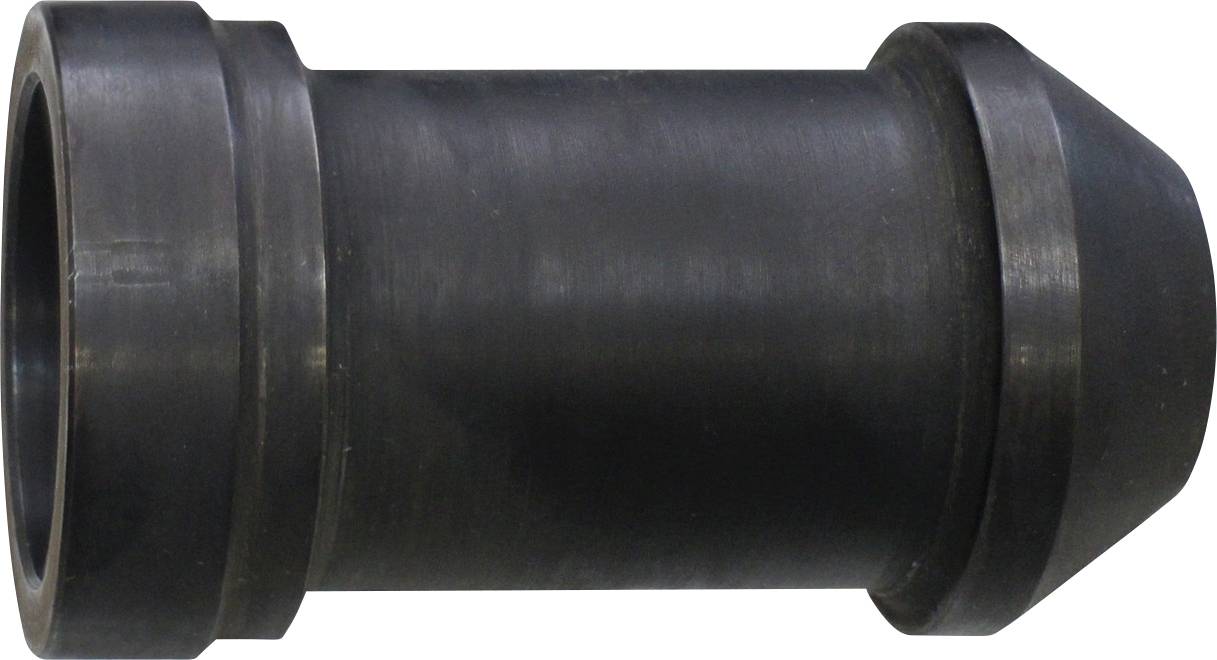 Ein schwarzer Metallrohrverbinder mit abgerundeten Enden, konstruiert zum sicheren Verbinden von zwei Rohren.