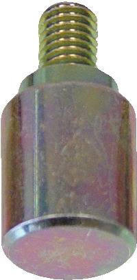 Ein Metallbolzen mit einem Gewinde oben und einem zylindrischen Schaft, gezeigt vor einem einfachen Hintergrund.