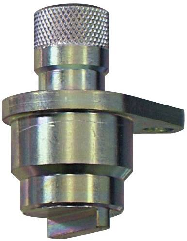 Ein zylindrischer Metallnockenriegel mit strukturiertem Griff und flachem Riegel.