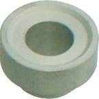 Ein kleines, rundes, hellgraues Objekt mit einem kreisförmigen Loch in der Mitte, das einer Donutform ähnelt.