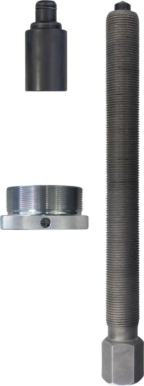 Werkzeugkoffer mit Metallzylindern im Inneren, organisiert in maßgeschneiderten Schaumstoffnuten; der Koffer ist schwarz mit blauem Griff und Verschlüssen, Deckel geöffnet.