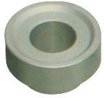 Eine flache, runde Metallscheibe mit zentralem Loch.