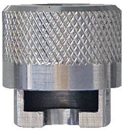 Eine zylindrische, glatte Metallscheibe mit einem zentralen Loch, ähnlich einer Unterlegscheibe, aus einem Winkel betrachtet.