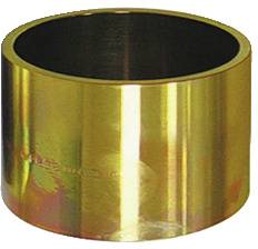Eine zylindrische, metallische, bronzefarbene Buchse mit einer glatten reflektierenden Oberfläche, die in Maschinen zur Verringerung von Reibung verwendet wird.